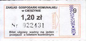 Communication of the city: Cieszyn (Polska) - ticket abverse. <IMG SRC=img_upload/_0karnet.png alt="karnet">