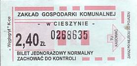 Communication of the city: Cieszyn (Polska) - ticket abverse. <IMG SRC=img_upload/_0wymiana2.png>