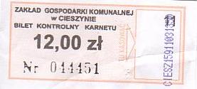 Communication of the city: Cieszyn (Polska) - ticket abverse. <IMG SRC=img_upload/_0karnetkk.png alt="kupon kontrolny karnetu">