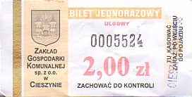 Communication of the city: Cieszyn (Polska) - ticket abverse