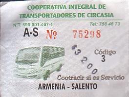 Communication of the city: Circasia (Kolumbia) - ticket abverse. 