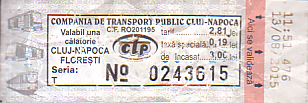 Communication of the city: Cluj-Napoca (Rumunia) - ticket abverse. 