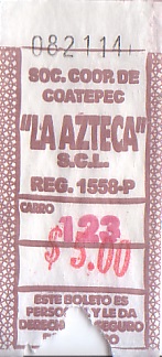 Communication of the city: Coatepec (Meksyk) - ticket abverse. <IMG SRC=img_upload/_przebitka.png alt="przebitka">