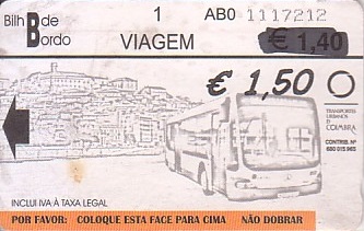 Communication of the city: Coimbra (Portugalia) - ticket abverse. <IMG SRC=img_upload/_przebitka.png alt="przebitka">