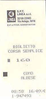 Communication of the city: Como (Włochy) - ticket abverse. 