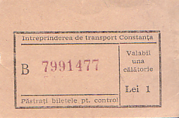 Communication of the city: Constanța (Rumunia) - ticket abverse. 