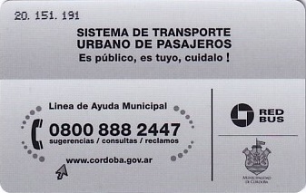 Communication of the city: Córdoba<!--Argentyna--> (Argentyna) - ticket reverse