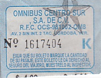Communication of the city: Córdoba<!--Meksyk--> (Meksyk) - ticket abverse