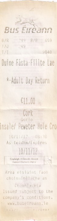 Communication of the city: Cork (Irlandia) - ticket abverse