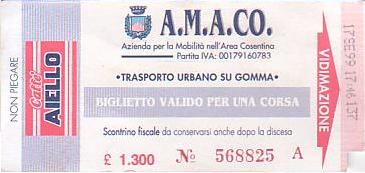 Communication of the city: Cosenza (Włochy) - ticket abverse