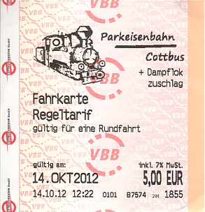 Communication of the city: Cottbus (Niemcy) - ticket abverse. 