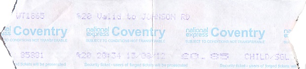 Communication of the city: Coventry (Wielka Brytania) - ticket abverse. 