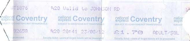 Communication of the city: Coventry (Wielka Brytania) - ticket abverse
