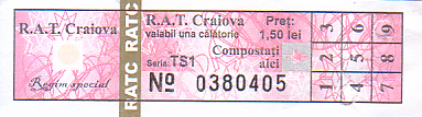 Communication of the city: Craiova (Rumunia) - ticket abverse. 