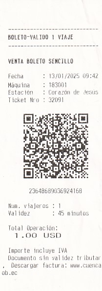 Communication of the city: Cuenca (Ekwador) - ticket abverse.