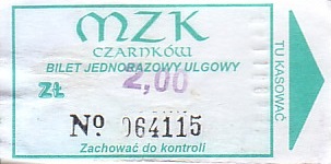 Communication of the city: Czarnków (Polska) - ticket abverse. 