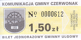 Communication of the city: Czerwonak (Polska) - ticket abverse. 