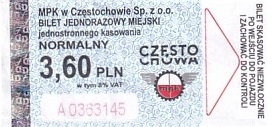 Communication of the city: Częstochowa (Polska) - ticket abverse. <IMG SRC=img_upload/_0wymiana2.png>