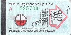 Communication of the city: Częstochowa (Polska) - ticket abverse. <IMG SRC=img_upload/_przebitka.png alt="przebitka">