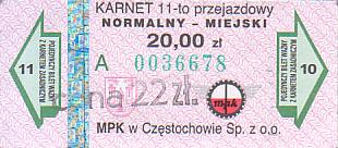 Communication of the city: Częstochowa (Polska) - ticket abverse. <IMG SRC=img_upload/_0karnetkk.png alt="kupon kontrolny karnetu"><IMG SRC=img_upload/_przebitka.png alt="przebitka">
