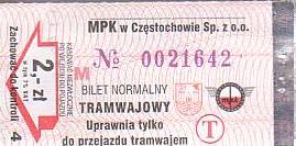 Communication of the city: Częstochowa (Polska) - ticket abverse