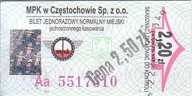 Communication of the city: Częstochowa (Polska) - ticket abverse. <IMG SRC=img_upload/_przebitka.png alt="przebitka">
