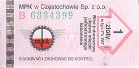 Communication of the city: Częstochowa (Polska) - ticket abverse. <IMG SRC=img_upload/_0wymiana2.png>