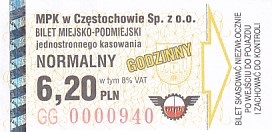 Communication of the city: Częstochowa (Polska) - ticket abverse. 