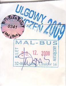 Communication of the city: Czułów (Polska) - ticket abverse. 