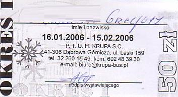 Communication of the city: Dąbrowa Górnicza (Polska) - ticket abverse. 