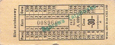 Communication of the city: Dąbrowa Tarnowska* (Polska) - ticket abverse. 