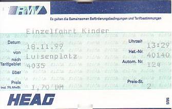 Communication of the city: Darmstadt (Niemcy) - ticket abverse