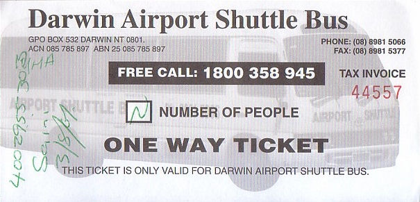 Communication of the city: Darwin (Australia) - ticket abverse