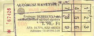 Communication of the city: Debrecen (Węgry) - ticket abverse