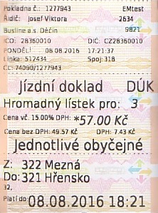 Communication of the city: Děčín (Czechy) - ticket abverse