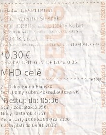 Communication of the city: Dolný Kubín (Słowacja) - ticket abverse