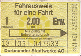Communication of the city: Dortmund (Niemcy) - ticket abverse. 