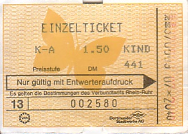 Communication of the city: Dortmund (Niemcy) - ticket abverse. 