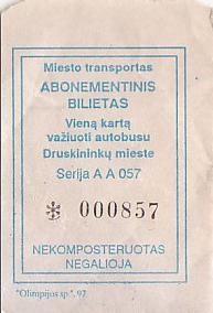 Communication of the city: Druskininkai (Litwa) - ticket abverse