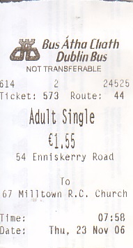 Communication of the city: Dublin (Irlandia) - ticket abverse. 