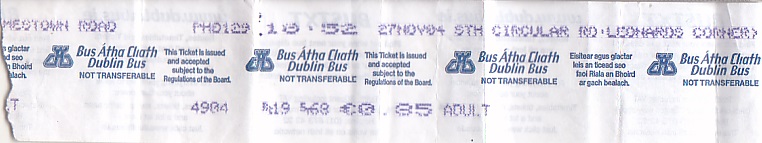 Communication of the city: Dublin (Irlandia) - ticket abverse. <IMG SRC=img_upload/_0wymiana2.png>