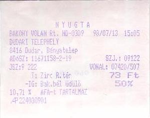 Communication of the city: Dudar (Węgry) - ticket reverse