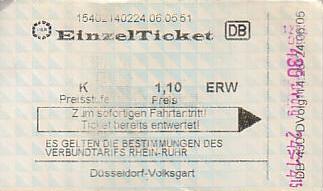Communication of the city: Düsseldorf (Niemcy) - ticket abverse