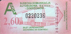 Communication of the city: Dzierżoniów (Polska) - ticket abverse