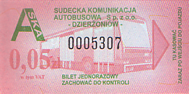 Communication of the city: Dzierżoniów (Polska) - ticket abverse. 