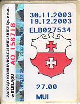 Communication of the city: Elbląg (Polska) - ticket abverse. naklejka
