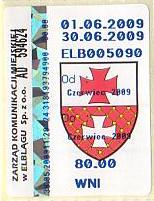 Communication of the city: Elbląg (Polska) - ticket abverse. naklejka