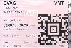 Communication of the city: Erfurt (Niemcy) - ticket abverse. 