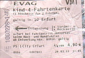 Communication of the city: Erfurt (Niemcy) - ticket abverse. 