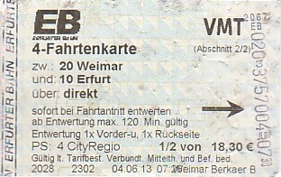 Communication of the city: Erfurt (Niemcy) - ticket abverse